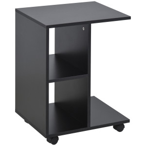 Homcom Tavolino da Salotto a C con 2 Ripiani Aperti e 4 Ruote Girevoli, 45x35x58 cm, Nero Aosom