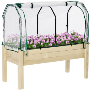 Outsunny Letto per Orto in Cassetta con Serra da Giardino, Portapiante da Esterno in Legno e PE per Fiori e Verdure Serre Agricole Prezzi Aosom