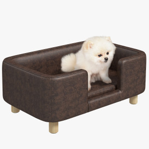 Pawhut Divano per Animali effetto in pelle, cuscino rivestito in gommapiuma rimovibile, cane di taglia media piccola 74 x 48.5 x 31cm Aosom