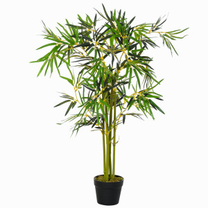 Outsunny Bambù Artificiale in Vaso, Pianta Finta Elegante per Decorazione Interno/Esterno, 120cm - Verde Aosom