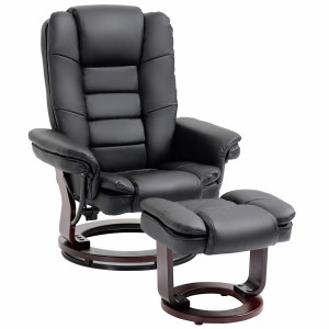Homcom Set Poltrona Relax e Pouf Poggiapiedi, Girevole a 360° e Reclinabile, Similpelle PU Aosom