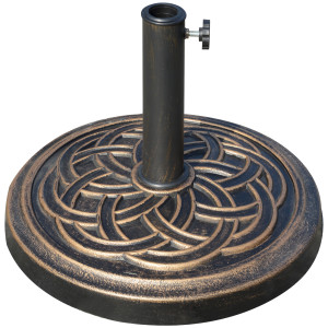 Outsunny Base per Ombrellone Rotonda da 12kg in Resina con Decorazione, per Pali da 38mm e 48mm, Φ45x33cm, Bronzo Aosom