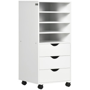 Vinsetto Cassettiera Portadocumenti da Ufficio con 4 Rotelle 4 ripiani 3 cassetti in Legno bianco 38 x 40 x 86.8 cm Aosom