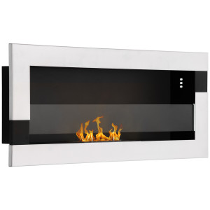 Homcom Camino Bioetanolo a emissioni zero, 2.5h di Combustione con Serbatoio1.5L e Copertura 20m², in Acciaio Inox 90x16x40 cm, Argento   Aosom Italy