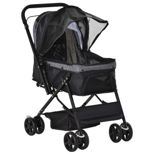 Pawhut Passeggino Pieghevole con Maniglione Girevole e Cestino Portaoggetti, Ruote con Freni per Cani Piccoli, 76.5x52x95cm, Nero   Aosom Italy