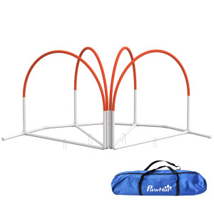 Pawhut Attrezzatura Agility Dog da 4 Pezzi Giri e Ostacoli Impegnativi con Borsa da Trasporto in Tessuto Oxford, Bianco e Arancione Aosom