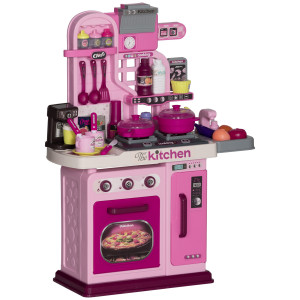 Aiyaplay Cucina Giocattolo per Bambini da 33 Pezzi con Luci, Suoni e Rubinetto, in PP e ABS, 53x22x69 cm, Rosa