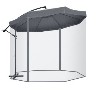 Outsunny Ombrellone da Giardino 3x3 m con Zanzariera, Apertura a Manovella e Base a Croce, Grigio Scuro