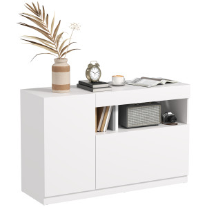 Homcom Credenza Moderna Bassa con Ante Ammortizzate e Apertura a Pressione, Ripiani Regolabili, Bianco