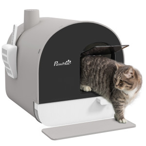 Pawhut Lettiera per Gatti Chiusa con Filtri, Paletta e Vassoio, Struttura in PP, 43x44x47cm, Grigio Aosom
