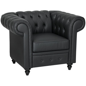 Homcom Poltrona Moderno da Salotto in Finta Pelle PU con Gambe in Legno, Stile Chesterfield, Nero   Aosom Italy