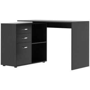 Homcom Scrivania ad Angolo per PC con Cassettiera, Scrivania Moderna per Ufficio e Casa, Scrivania a Forma L, Ripiano Estraibile, Nero