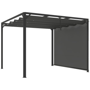 Outsunny Gazebo Pergola Retrattile 3x3 m con Tenda a Rullo e Fori di Drenaggio, in Acciaio e Poliestere Grigio Scuro