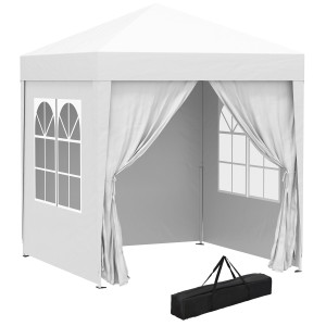 Outsunny Gazebo Pieghevole con 4 Pareti Rimovibili e Borsa da Trasporto, in Metallo e Poliestere, 2x2m, Bianco   Aosom Italy