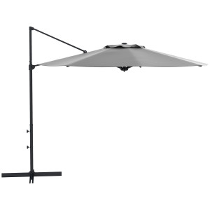 Outsunny Ø3 m Ombrellone a Braccio Laterale, inclinabile, girevole, manovella, cupola antivento, palo in metallo, Grigio Scuro
