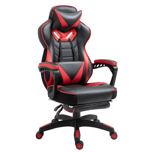 Vinsetto Sedia da Ufficio Ergonomica, Sedia da Gaming, Sedia Girevole con Poggiapiedi retraibile e Schienale Regolabile in Schiuma, Pelle PU e