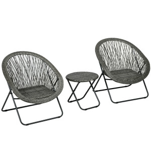 Outsunny Set da giardino esterno in resina con tavolo e sedie per 2 persone tavolo 2 sedie pieghevoli grigio