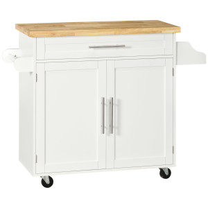 Homcom Carrello da Cucina Servizio Isola Cucina, 1 Portaspezie, 1 Porta Asciugamani, 109 cm x 40 cm x 89 cm, Bianco
