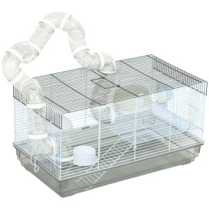 Pawhut Gabbia criceto gabbia roditore con tunnel e accessori inclusi filo d'acciaio 58 x 32 x 31 cm grigio