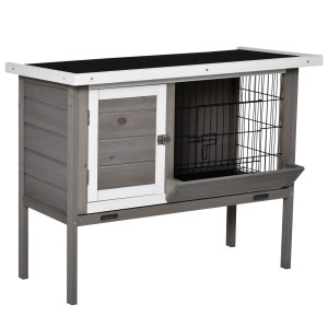 Pawhut Clapier in legno per coniglio con tetto in asfalto mangiatoia vassoio amovibile e 2 porte 91 x 46 x 71 cm grigio
