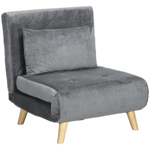 Homcom Poltrona 2 in 1, Poltrona Relax, Letto per Ospiti, 72 cm x 78 cm x 79 cm, Grigio