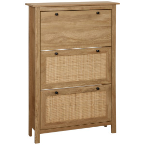 Homcom Mobile porta scarpe scaffale scarpe armadio 3 ante ribaltabili effetto intreccio rattan - in legno legno naturale