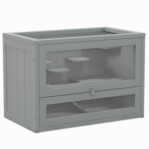 Pawhut Gabbia per criceti topi piccoli roditori multi-accessori rampa piattaforme tetto apribile griglia 60 x 35 x 42 cm grigio