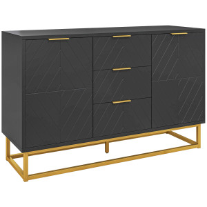 Homcom Buffet design contemporaneo graphique 2 armadi porta ripiani regolabili 3 cassetti scorrevoli in legno nero metallo dorato