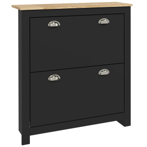 Homcom Armadio per scarpe 2 ante ribaltabili 2 scomparti maniglie a conchiglia in metallo 79 x 23 x 90,5 cm nero rovere