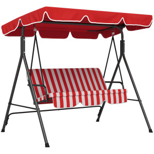 Outsunny Altalena da Giardino 3 Posti Tetto Inclinabile Cuscini Seduta e Schienale Acciaio Nero Poliestere Rosso