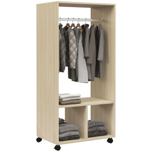 Homcom Armadio appendiabiti scaffale 2 nicchie asta appendiabiti 4 ruote girevoli dim. 60L x 40P x 128H cm legno naturale