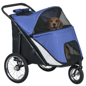 Pawhut Passeggino per Cani, pieghevole, tetto apribile, cuscino, telaio in acciaio, Blu/Nero