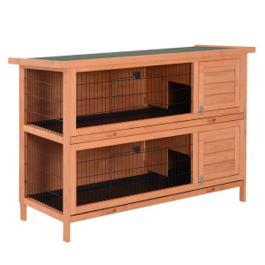 Pawhut Recinto su piedi gabbia coniglio doppio livello vassoi deiezioni scorrevoli 4 porte chiavistellate dim. 137L x 50l x 93H cm legno massiccio