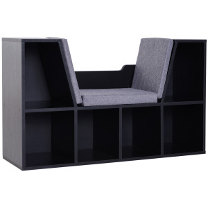 Homcom Libreria Panca 2 in 1 Design Contemporaneo 6 scomparti 3 Cuscini inclusi 102L x 30l x 61H cm Nero Grigio