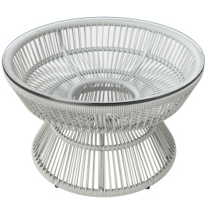 Outsunny Tavolino da giardino rotondo, tavolino d'appoggio in resina effetto rattan e piano in vetro temperato Ø 60 x 37H cm