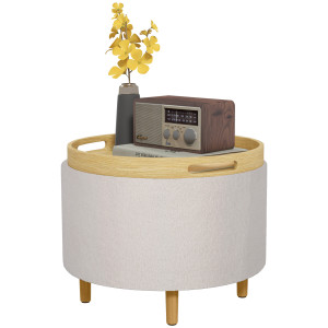Homcom Pouf Imbottito in Teddyfleece con Spazio Nascosto e Coperchio Ribaltabile, 56 cm x 56 cm x 42 cm, Bianco