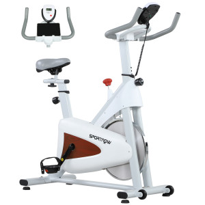 Sportnow Cyclette silenziosa con sella e resistenza regolabili, schermo LCD, supporto per tablet, bianco