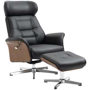 Homcom Poltrona Relax con Poggiapiedi, Girevole 360°, Funzione Sdraio, Poltrona per la Lettura, nero, 80 x 84 x 108 cm