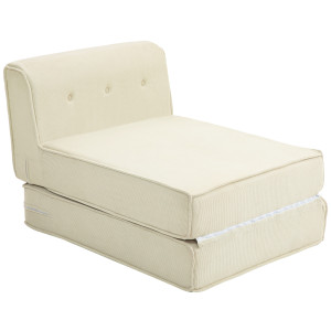 Homcom Poltrona Letto Pieghevole con Schienale Imbottito, 73x100x60cm, Bianco Crema