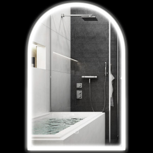 Homcom Specchio da bagno LED 90 x 60cm, da parete, 3 colori, a arco, cornice in alluminio, anti-appannamento e interruttore tattile