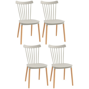 Homcom Set di 4 sedie stile scandinavo schienale alto seduta in polipropilene gambe in faggio 48 x 52,5 x 83 cm grigio