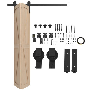 Homcom 152,5 CM Kit di binari per porte da fienile scorrevoli pieghevoli in acciaio per 2 porte