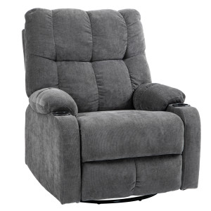 Homcom Poltrona relax con poggiapiedi, poltrona reclinabile, girevole, fino a 150 kg, struttura in acciaio, 88x96x108cm, Grigio scuro