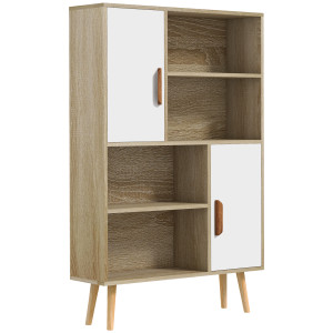 Homcom Libreria scandinava 4 nicchie + 2 armadi con ripiano dim. 80L x 24l x 123H cm Piedi affusolati inclinati Legno Massiccio Quercia