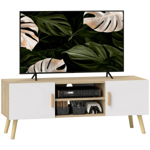 Homcom Mobile TV mobile in legno per TV fino a 50 pollici con ripiani, 2 armadi e passacavi, rovere