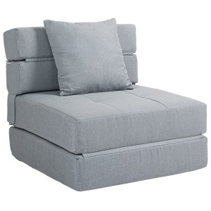 Homcom Poltrona letto convertibile singola poltrona 1 posto con 1 cuscino removibile, tessuto grigio chiaro