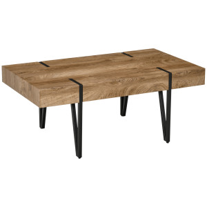 Homcom Tavolino rettangolare Stile Industriale Struttura a Gambe in Metallo Nero Piano Effetto Legno Vintage