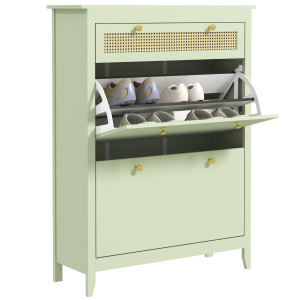 Homcom Scarpiera per 12 Paia di Scarpe, con 1 Cassetto Estraibile, 2 Cassetti Ribaltabili, Mobile Portascarpe, 88 x 30 x 120 cm, Verde
