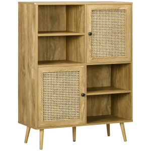 Homcom Buffet mobile da soggiorno armadio alto aspetto legno e vimini design 2 porte - dim. 90L x 32,5l x 120H cm