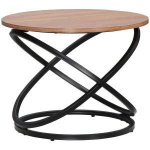 Homcom Tavolino rotondo stile industriale in metallo nero e piano in legno - dim. Ø 60 x 46H cm